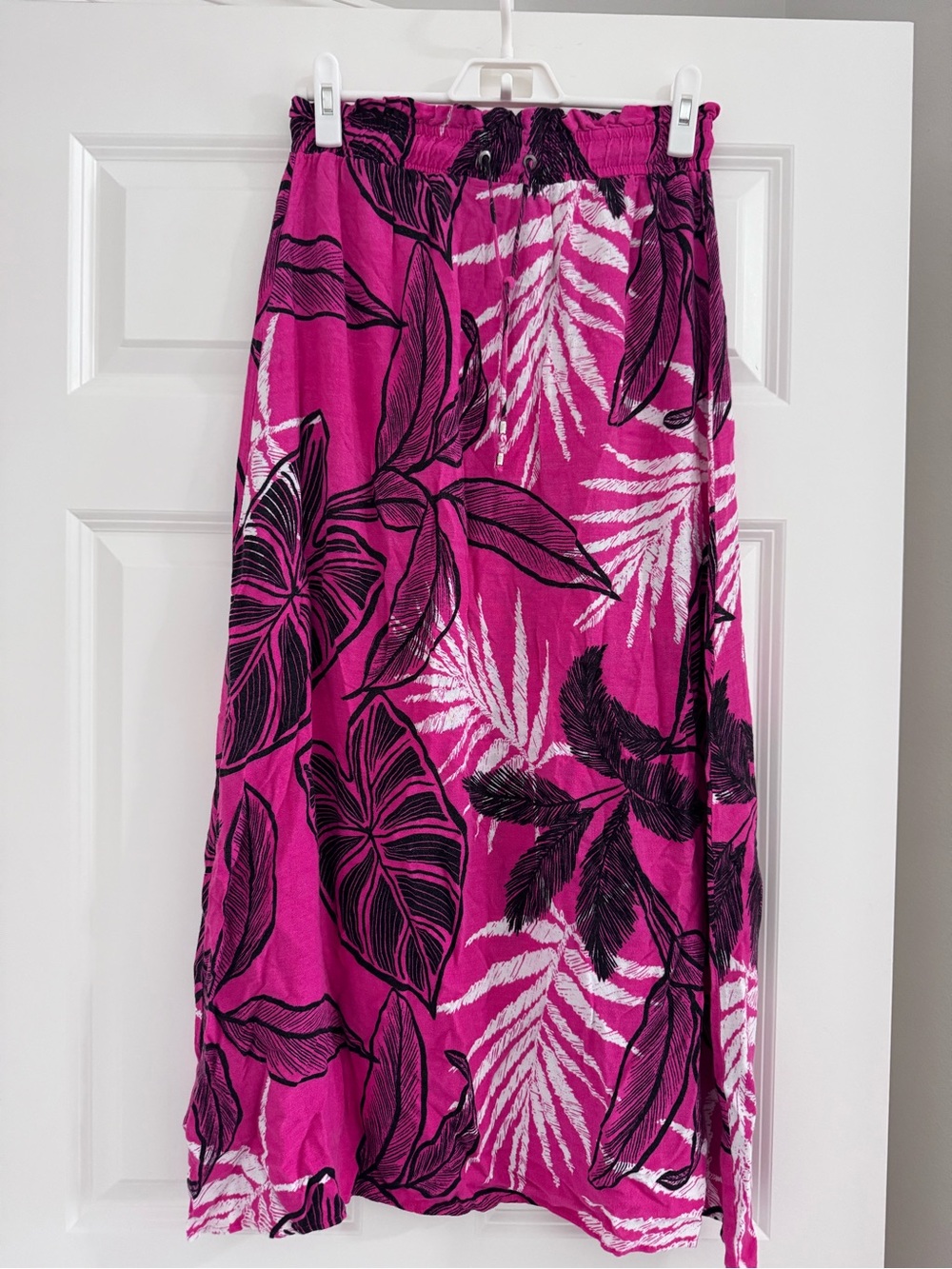 Women’s Fuchsia Tropical Print Maxi Skirt with Elastic Waist